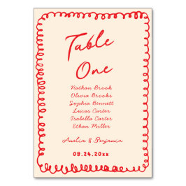 red hand drawn heart whimsical wedding テーブルナンバー