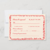  red hand drawn heart whimsical wedding 出欠カード (正面)