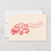  red hand drawn heart whimsical wedding 出欠カード (裏面)