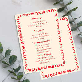 Red hand drawn heart Whimsical Wedding  招待状