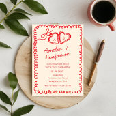red hand drawn heart Whimsical Wedding  招待状