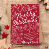 Red Hand Drawn Merry Christmas Card シーズンカード