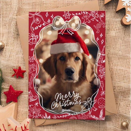 Red Hand Drawn Merry Christmas Card シーズンカード