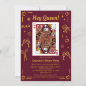Red Hand Drawn Queen Of Hearts Galentine's Party 招待状 (正面)