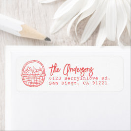Red Hand-drawn Strawberry Basket Return Address ラベル