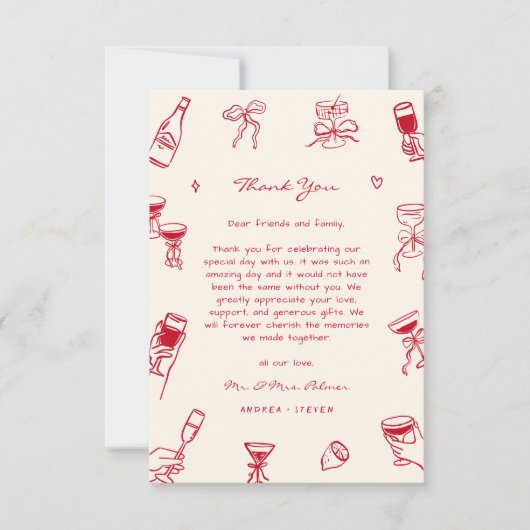 Red Hand Drawn Thats Amore Wedding  サンキューカード (正面)