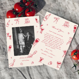 Red Hand Drawn Thats Amore Wedding  サンキューカード