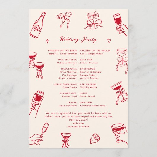 Red Hand Drawn Wedding プログラム (裏面)