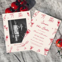 Red Hand Drawn Wedding Save the Date Photo