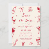 Red Hand Drawn Wedding Save the Date Photo 招待状 (正面)