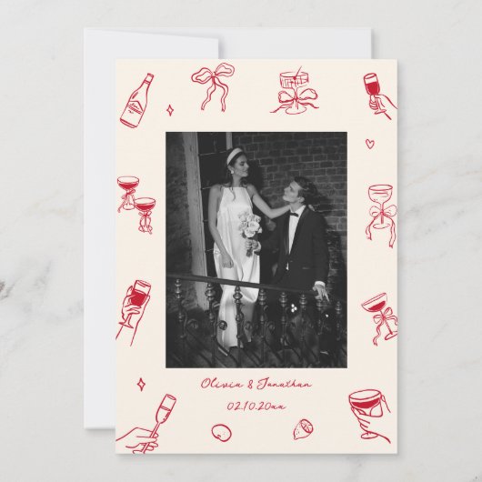 Red Hand Drawn Wedding Save the Date Photo 招待状 (裏面)