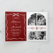 Red Hand Drawn White Bow QR Code Photo Wedding 招待状 (内部)