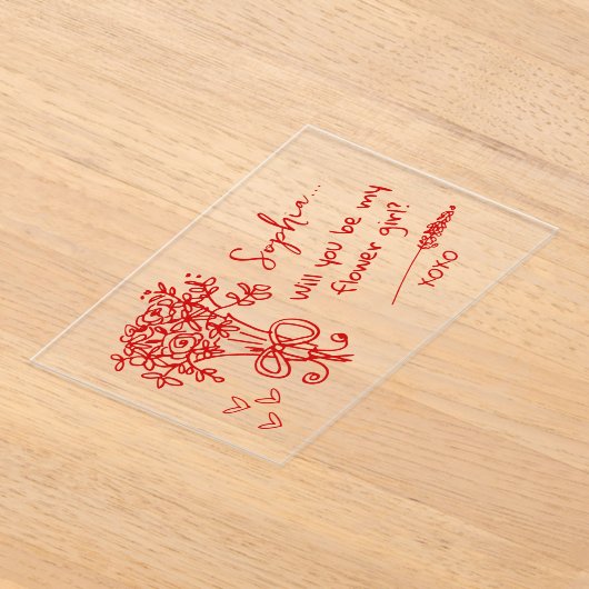 Red Hand Drawn Will you be... アクリル招待状 (レイダウン)