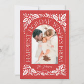 Red Happiest Wishes Arch Berry 3フォトコラージュ シーズンカード (正面)