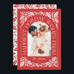 Red Happiest Wishes Arch Berry 3フォトコラージュ シーズンカード<br><div class="desc">写真ユニークをエレガントに曲げるタイポグラフィのスタイルモダンを持つアーチ型の写真の形状とオリジナルの手で描かれた冬の葉のアートワークを特徴とするモダンと休日のカーのまわりにド。背面にはマッチングパターンと3枚のフォトコラージュが備わっており、より多くの写真を共有でお気に入りのきる。提供されたテンプレートを使用して、自分の文字や写真で簡単に前面と背面をパーソナライズ。まカスタマイズたはクリック、「ツールのデザインを使用して編集」で編集する。 小感じさな調整、の挨拶や色の変更に関してカスタムメッセージを表示するwww.zazzle.com/store/nbpapercoで他のユニークホリデーカードを購入</div>