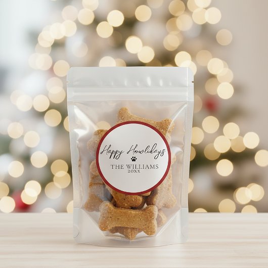 Red Happy Howlidays Paw Print Round Sticker ラウンドシール