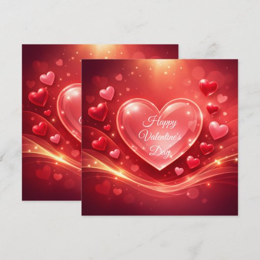 Red Happy Valentine's Day Modern Calligraphy シーズンカード (正面/裏面)