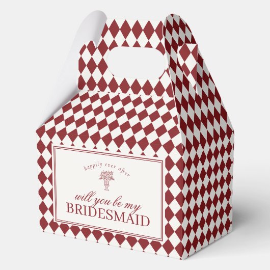 Red Harlequin Checkered Bridesmaid Proposal Box フェイバーボックス (正面)