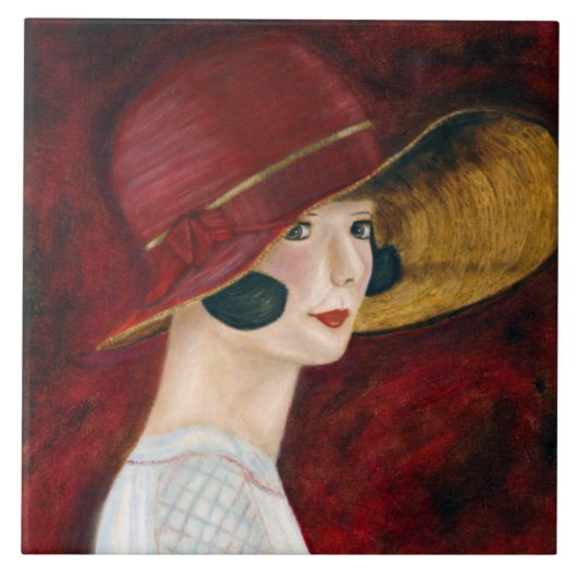 Red Hatで1920年代の燃え盛る女の子 タイル (正面)