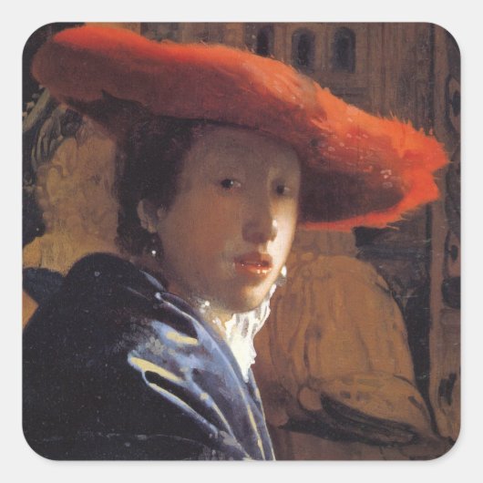 Red Hatの女の子, c.1665 (パネル上の油) スクエアシール (正面)