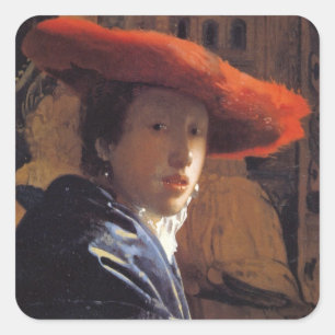 Red Hatの女の子, c.1665 (パネル上の油) スクエアシール