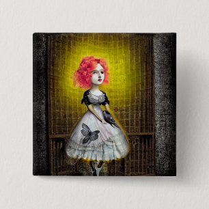 Red Head Girl with Bird 缶バッジ