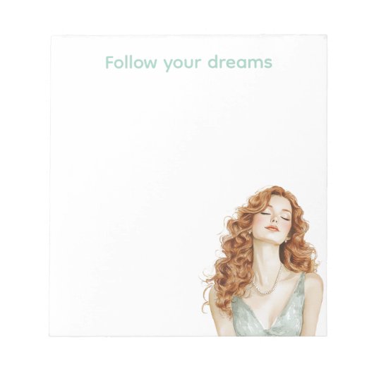 Red Head Lady Mint Dress ノートパッド (正面)