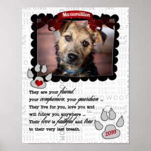 Red Heart and Poem Dog Pet Memorial Photo ポスター