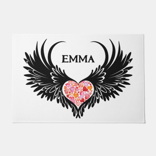 Red heart angel black wings ドアマット (正面)