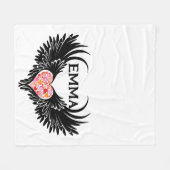 Red heart angel black wings フリースブランケット (正面(横))