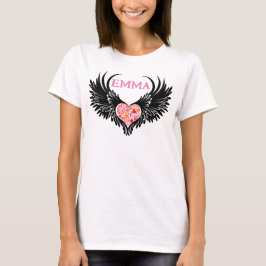 Red heart angel black wings tシャツ