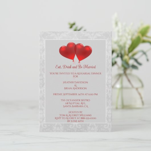 Red Heart Balloons Rehearsal Dinner Invitation 招待状 (スタンド正面)