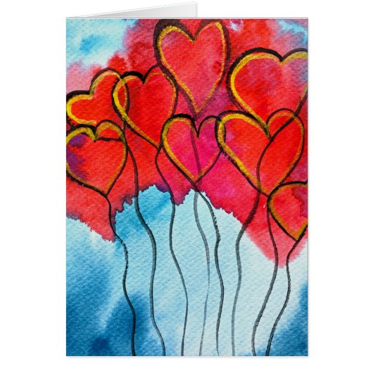 Red heart balloons Valentine watercolor (正面)
