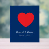 Red Heart Blue Modern Minimalist Wedding アクリルサイン (ニュートラル)