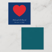 Red Heart Blue Modern Minimalist Wedding エンクロージャーカード (正面/裏面)