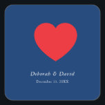Red Heart Blue Modern Minimalist Wedding スクエアシール<br><div class="desc">You can easily change the fonts and colors. You can also add your logo and the background image as you like.</div>