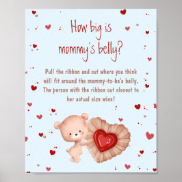 Red Heart Boy Baby Shower How Big Is Mommy's Belly ポスター