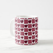 Red Heart Checkerboard Pattern コーヒーマグカップ (正面左)