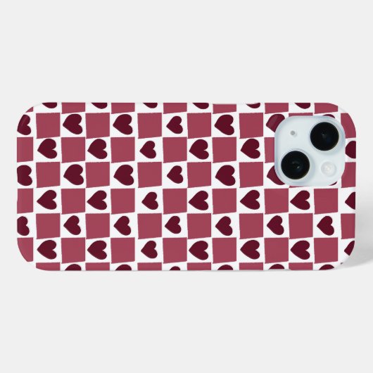 Red Heart Checkerboard Pattern Case-Mate iPhoneケース (裏面 (横))