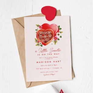 Red Heart Chocolate Valentine's Day Baby Shower 招待状