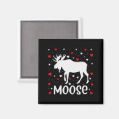 Red Heart Cud Love Graphic Moose Lover Valentine D マグネット (正面/裏面)