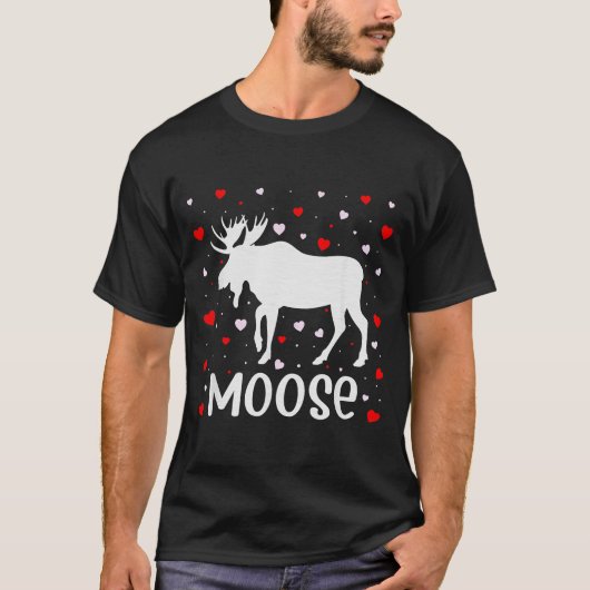 Red Heart Cud Love Graphic Moose Lover Valentine D Tシャツ (正面)