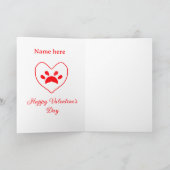 Red heart dog cat paw happy Valentine's day name  カード (内部)