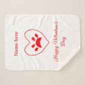Red heart dog cat paw happy Valentine's day name  シェルパブランケット (正面(横))