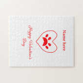 Red heart dog cat paw happy Valentine's day name  ジグソーパズル (横)