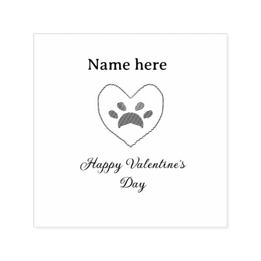 Red heart dog cat paw happy Valentine's day name  セルフインキングスタンプ (デザイン)
