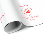 Red heart dog cat paw happy Valentine's day name  ラッピングペーパー (ロールコーナー)