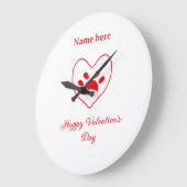 Red heart dog cat paw happy Valentine's day name  ラージ壁時計 (傾斜)