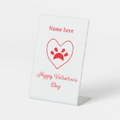 Red heart dog cat paw happy Valentine's day name 台座サイン (正面)