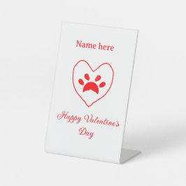 Red heart dog cat paw happy Valentine's day name  台座サイン